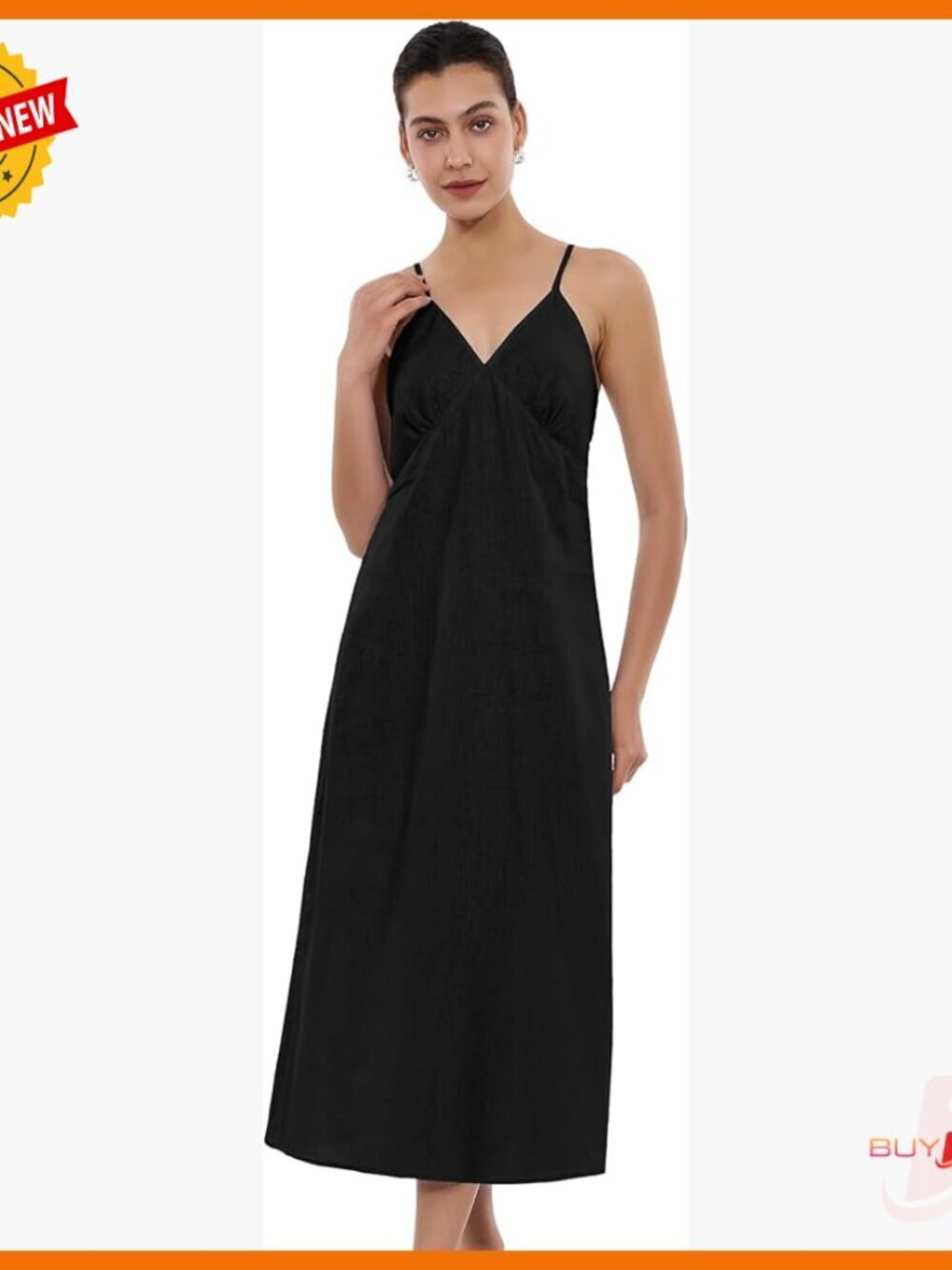 100% Linen Maxi Dress V-Neck Spaghetti Strap Sundress for Beach Vacation